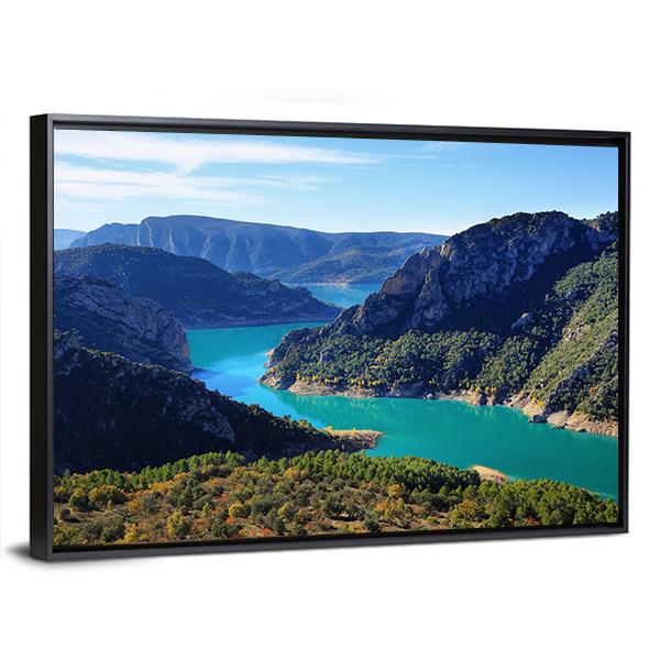 Spectacular Cliff With River Flow Canvas Wall Art-3 Horizontal-Gallery Wrap-25" x 16"-Tiaracle