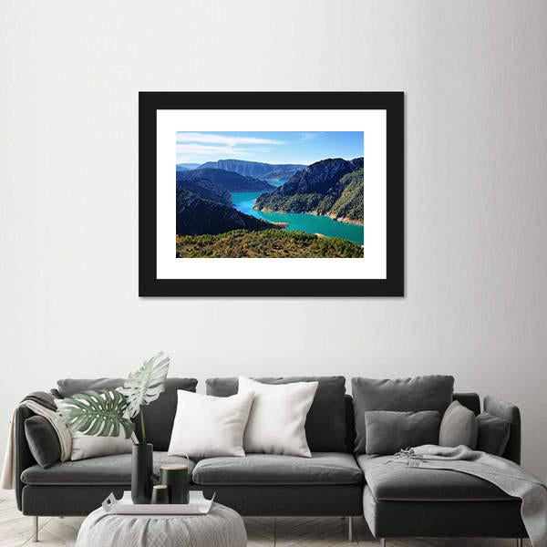 Spectacular Cliff With River Flow Canvas Wall Art-3 Horizontal-Gallery Wrap-25" x 16"-Tiaracle