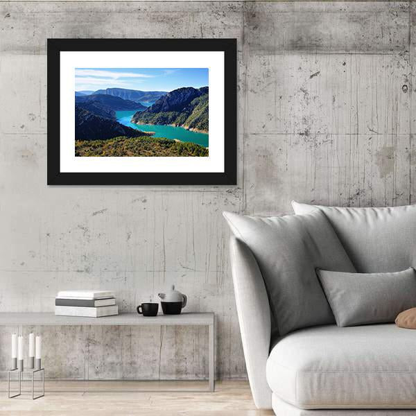 Spectacular Cliff With River Flow Canvas Wall Art-3 Horizontal-Gallery Wrap-25" x 16"-Tiaracle