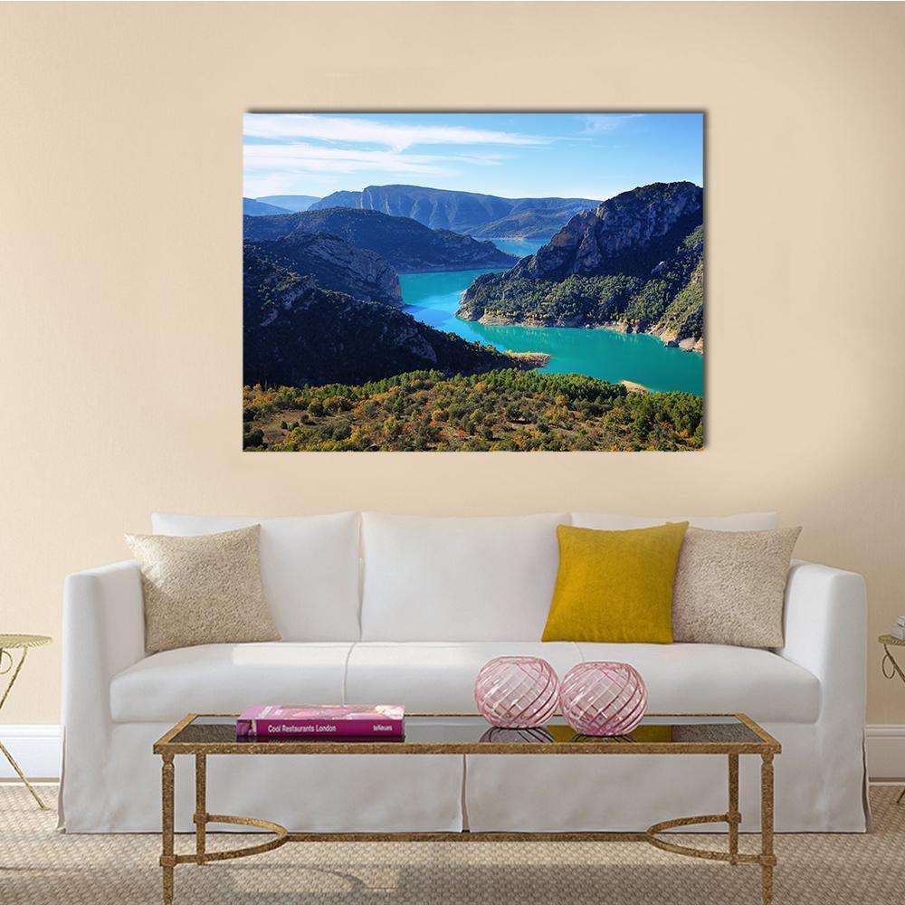 Spectacular Cliff With River Flow Canvas Wall Art-1 Piece-Gallery Wrap-48" x 32"-Tiaracle