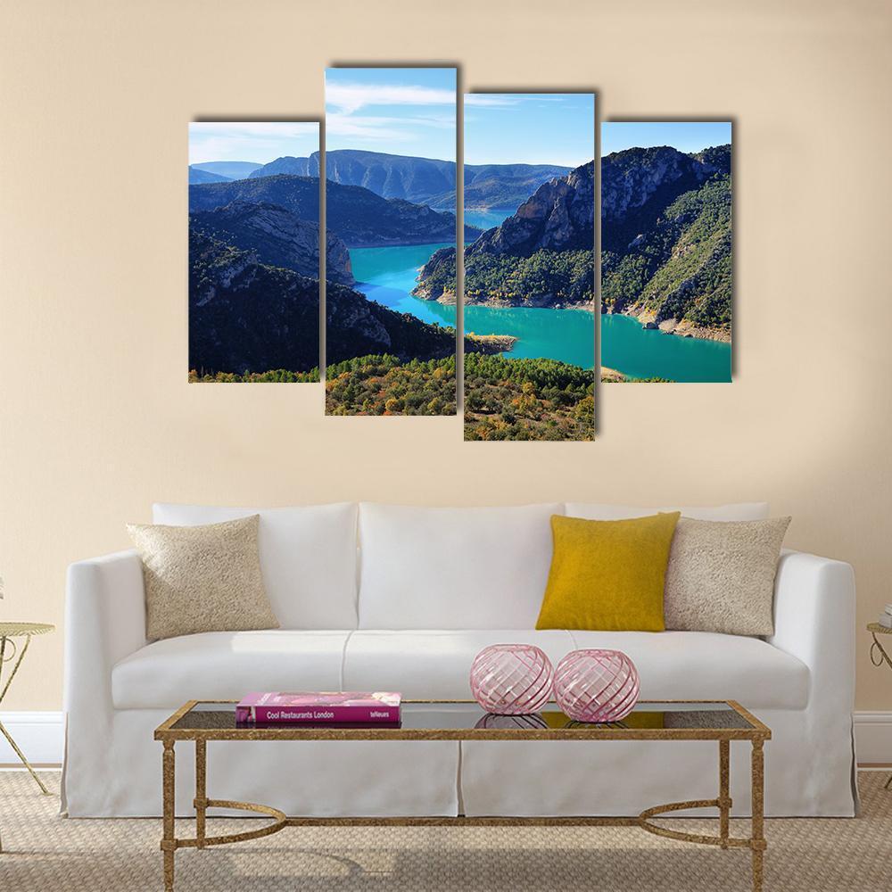 Spectacular Cliff With River Flow Canvas Wall Art-4 Pop-Gallery Wrap-50" x 32"-Tiaracle
