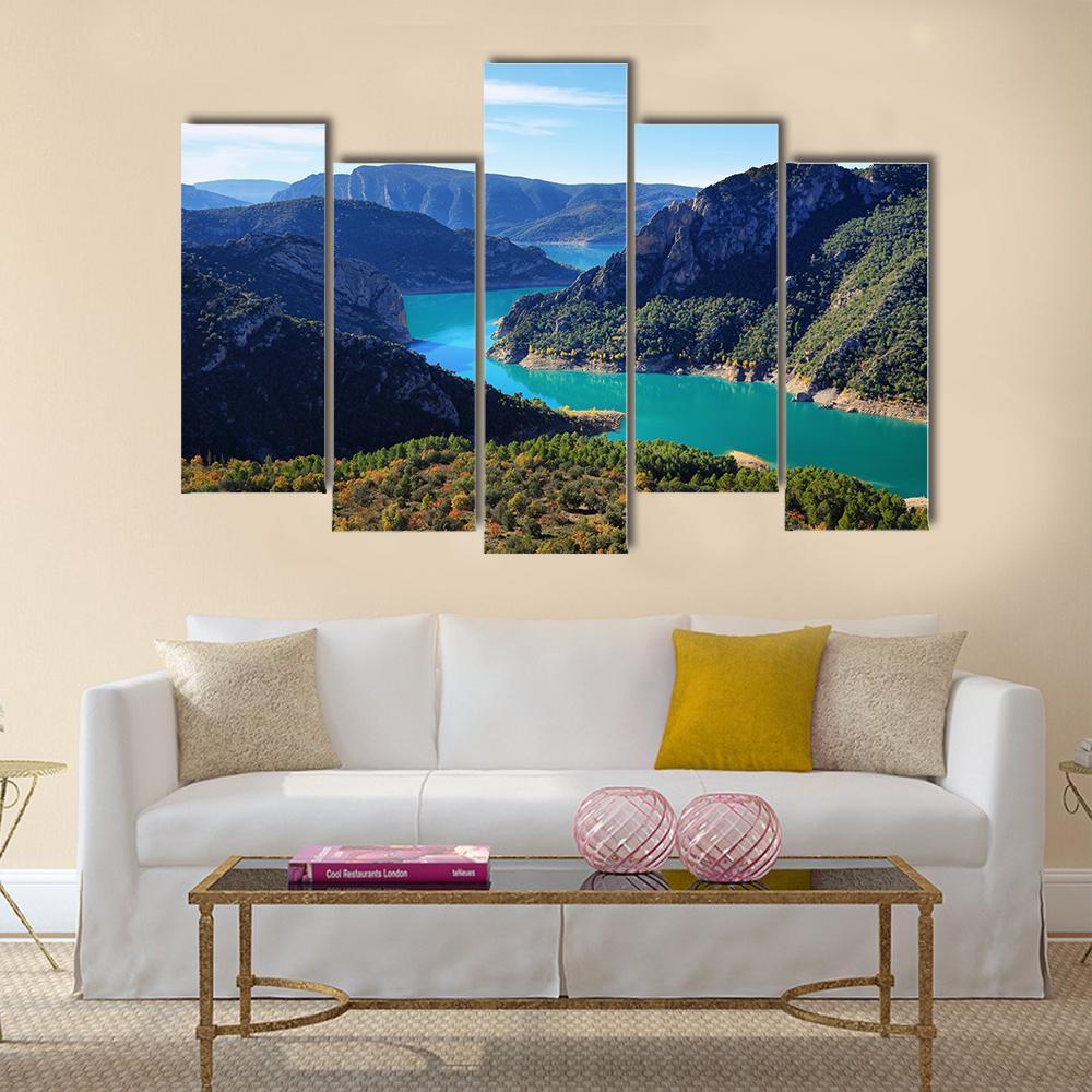 Spectacular Cliff With River Flow Canvas Wall Art-5 Pop-Gallery Wrap-47" x 32"-Tiaracle