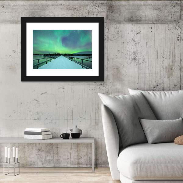 Spectacular Northern Lights Over Bridge And River Canvas Wall Art-3 Horizontal-Gallery Wrap-25" x 16"-Tiaracle
