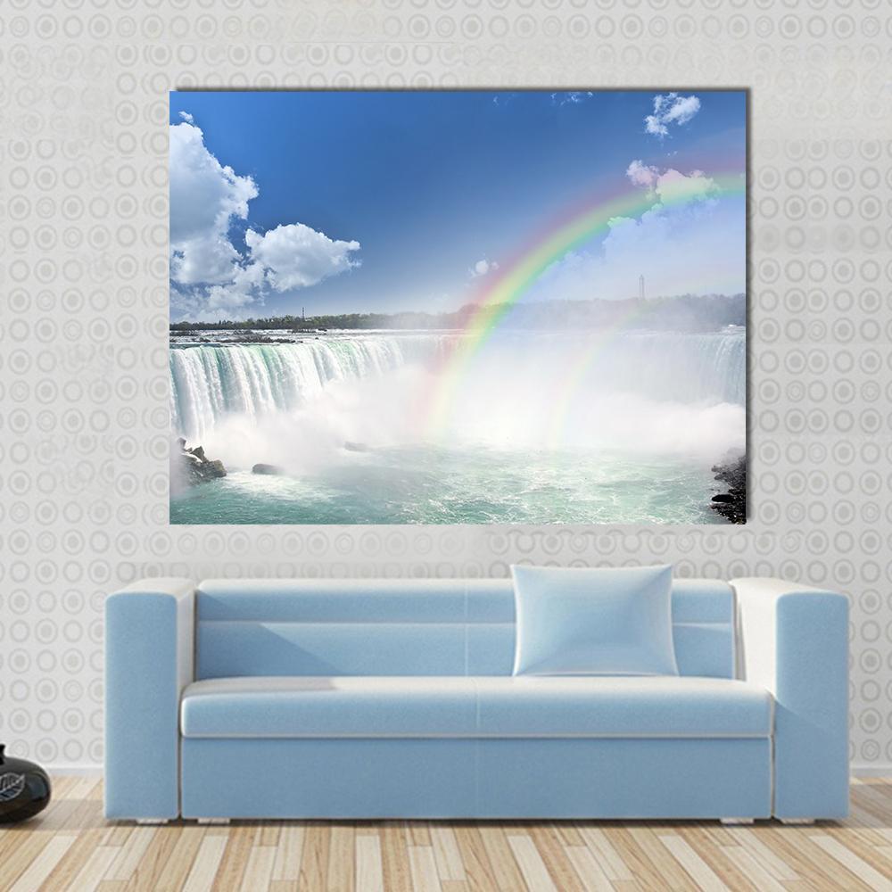 Spectacular Rainbows At Canadian Side Of Niagara Falls Canvas Wall Art-5 Star-Gallery Wrap-62" x 32"-Tiaracle
