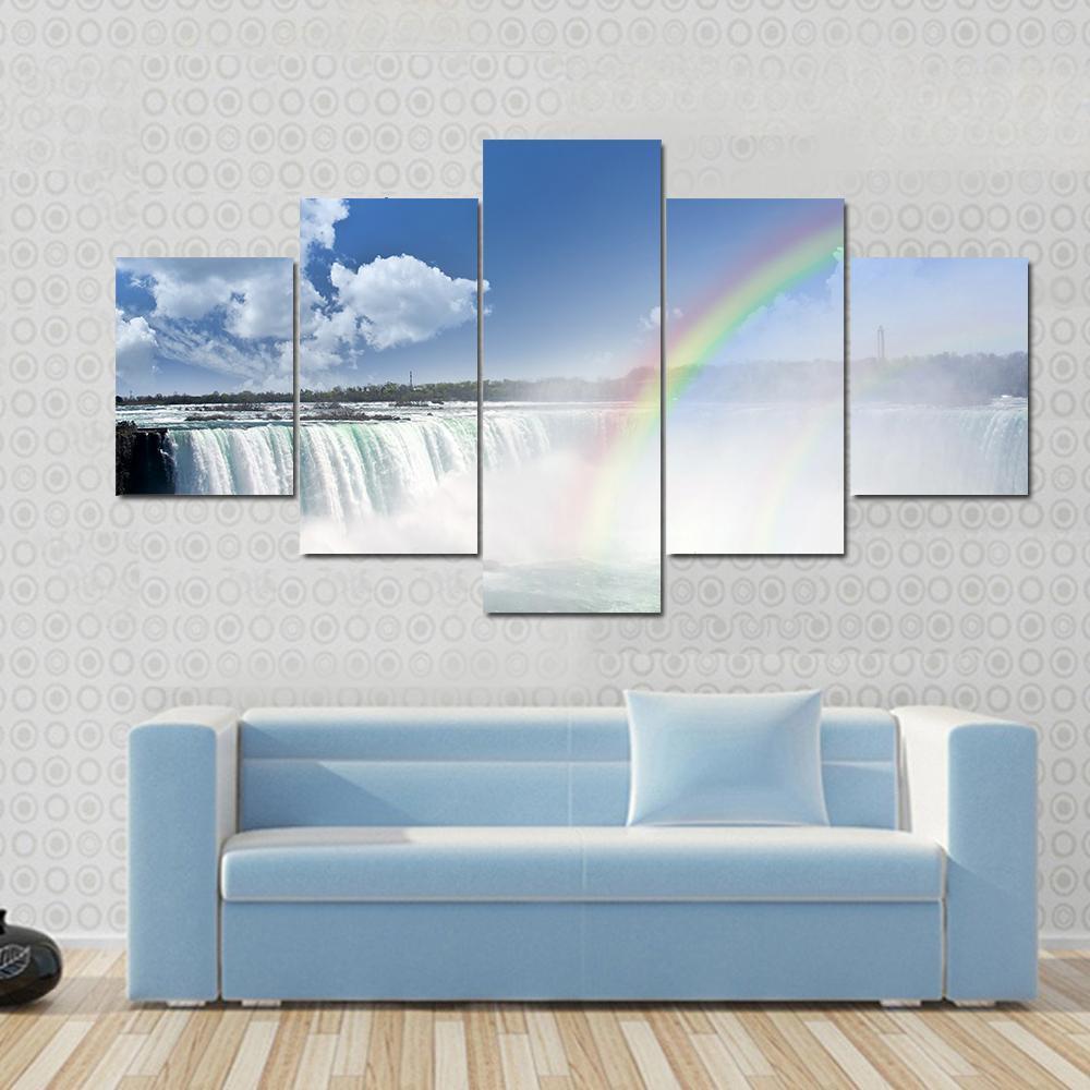 Spectacular Rainbows At Canadian Side Of Niagara Falls Canvas Wall Art-5 Star-Gallery Wrap-62" x 32"-Tiaracle