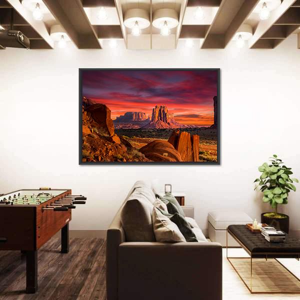 Spectacular Sunrise In Monument Valley Canvas Wall Art-1 Piece-Floating Frame-24" x 16"-Tiaracle