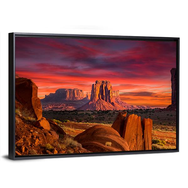 Spectacular Sunrise In Monument Valley Canvas Wall Art-3 Horizontal-Gallery Wrap-25" x 16"-Tiaracle