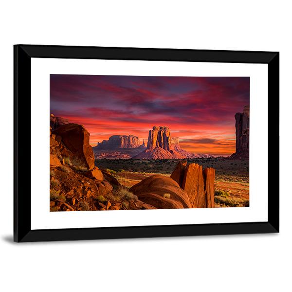 Spectacular Sunrise In Monument Valley Canvas Wall Art-3 Horizontal-Gallery Wrap-25" x 16"-Tiaracle