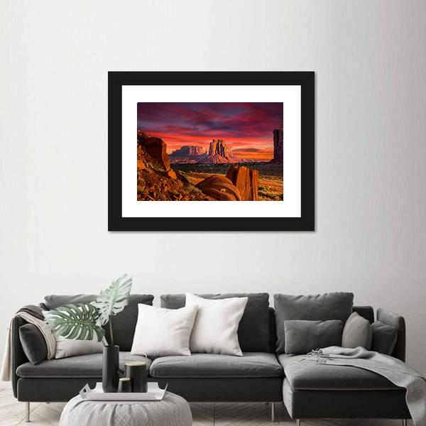 Spectacular Sunrise In Monument Valley Canvas Wall Art-3 Horizontal-Gallery Wrap-25" x 16"-Tiaracle