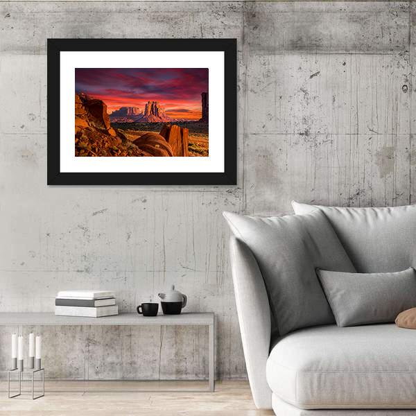 Spectacular Sunrise In Monument Valley Canvas Wall Art-3 Horizontal-Gallery Wrap-25" x 16"-Tiaracle