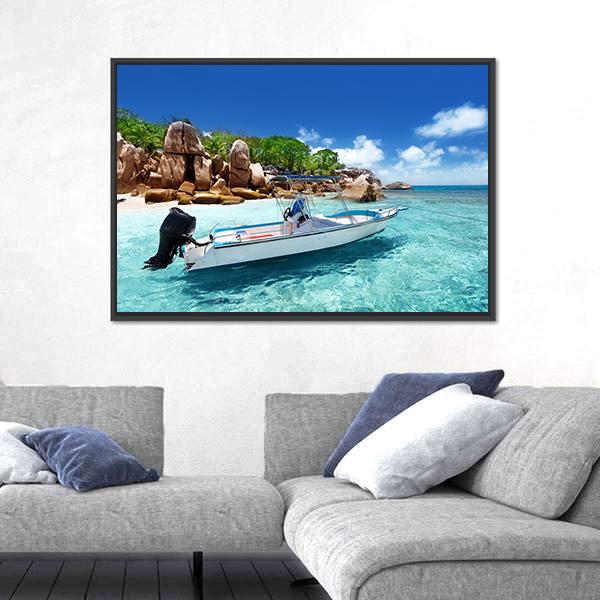 Speed Boat On Coco Island Panoramic Canvas Wall Art-1 Piece-36" x 12"-Tiaracle