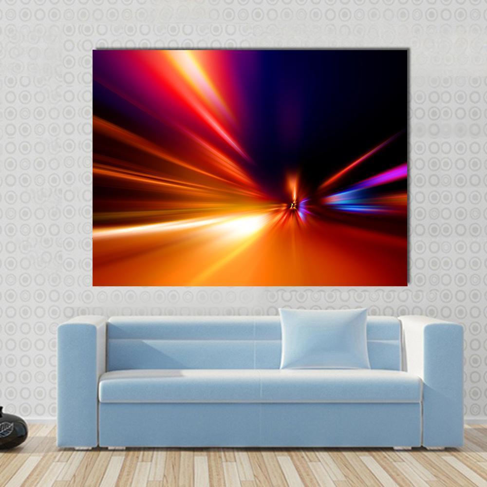 Speed Motion on Night Road Canvas Wall Art in black, red and orange, single panel hung on a wall