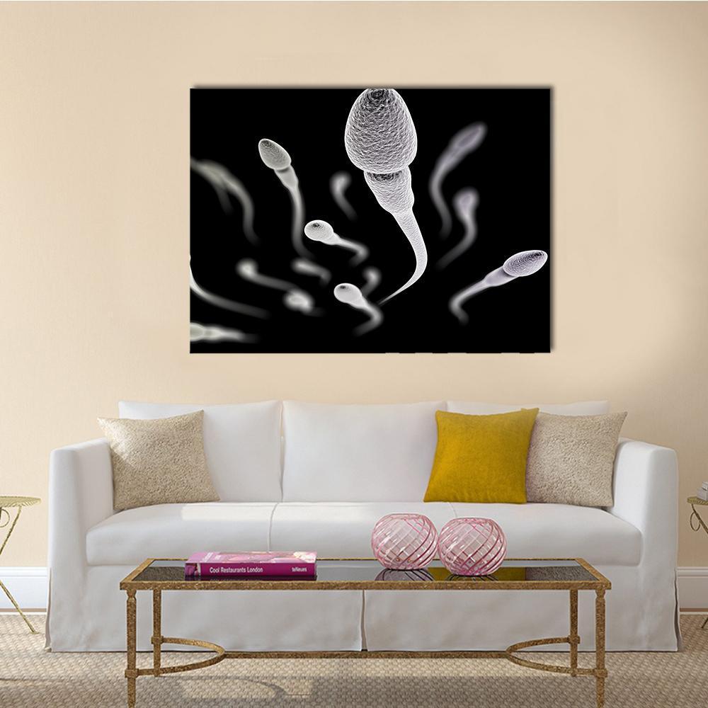 Sperm Visualization On Black Canvas Wall Art-1 Piece-Gallery Wrap-36" x 24"-Tiaracle