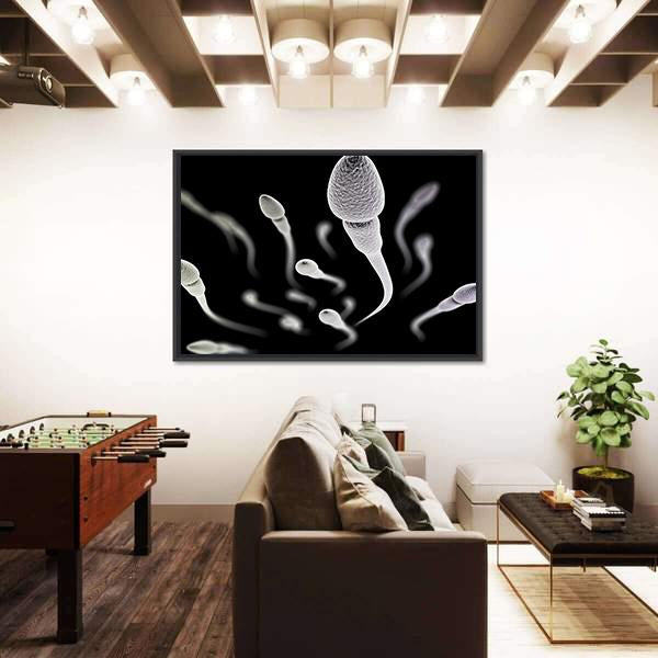 Microscopic Sperm Cell on Black Canvas Wall Art Tiaracle