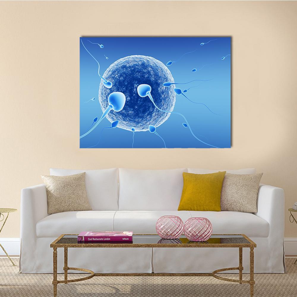 Spermatozoids And Human Egg Canvas Wall Art-1 Piece-Gallery Wrap-48" x 32"-Tiaracle