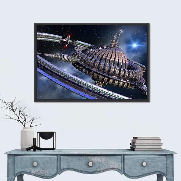 Spherical Spaceship With Gravitation Wheel Canvas Wall Art-1 Piece-Floating Frame-24" x 16"-Tiaracle