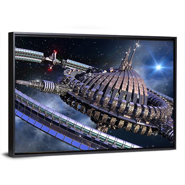 Spherical Spaceship With Gravitation Wheel Canvas Wall Art-3 Horizontal-Gallery Wrap-25" x 16"-Tiaracle