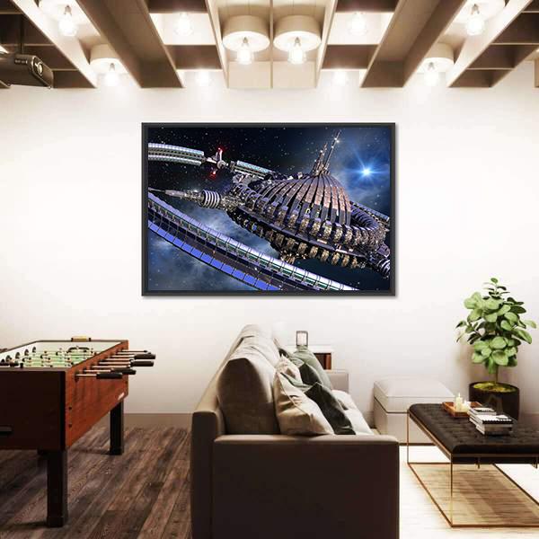 Spherical Spaceship With Gravitation Wheel Canvas Wall Art-3 Horizontal-Gallery Wrap-25" x 16"-Tiaracle