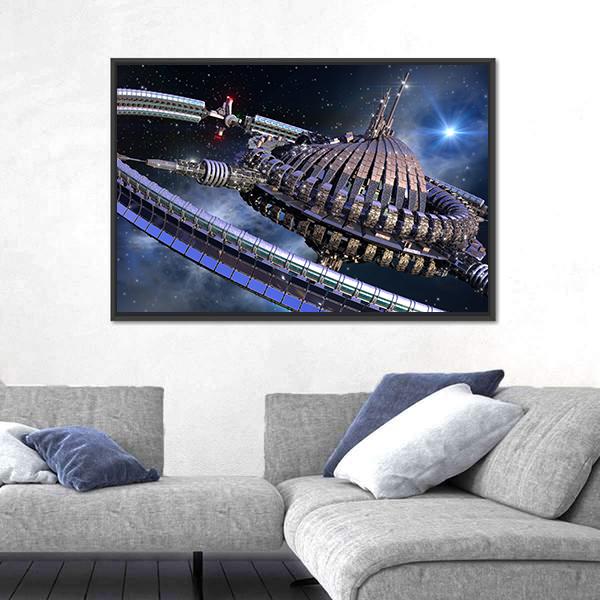 Spherical Spaceship With Gravitation Wheel Canvas Wall Art-3 Horizontal-Gallery Wrap-25" x 16"-Tiaracle
