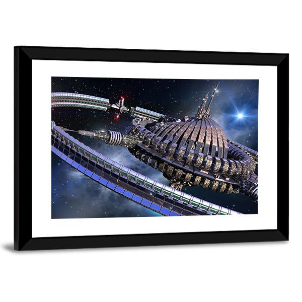 Spherical Spaceship With Gravitation Wheel Canvas Wall Art-3 Horizontal-Gallery Wrap-25" x 16"-Tiaracle