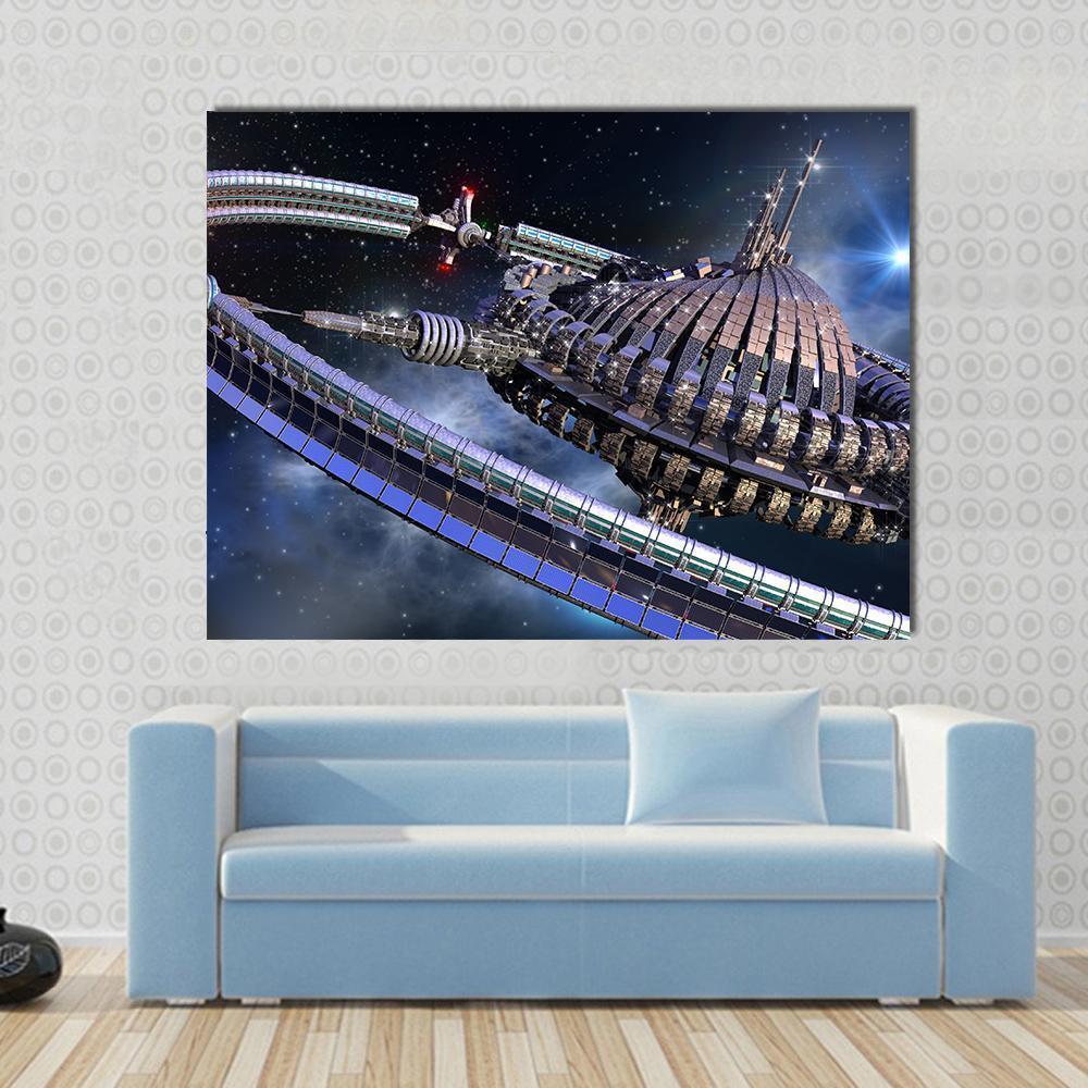 Spherical Spaceship With Gravitation Wheel Canvas Wall Art-1 Piece-Gallery Wrap-48" x 32"-Tiaracle