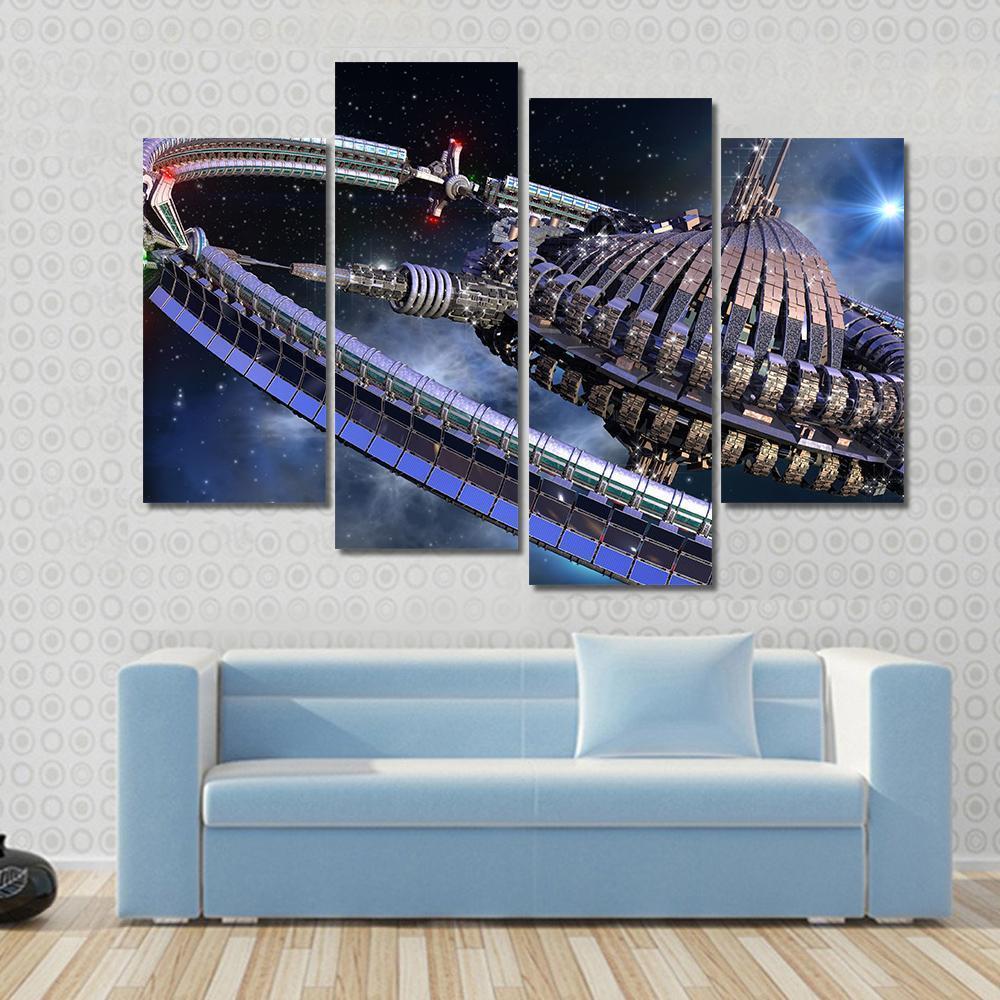 Spherical Spaceship With Gravitation Wheel Canvas Wall Art-4 Pop-Gallery Wrap-50" x 32"-Tiaracle