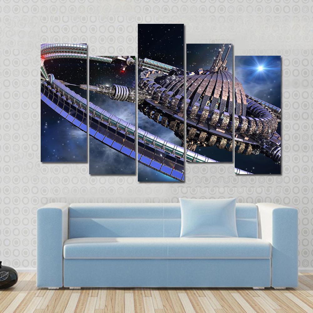 Spherical Spaceship With Gravitation Wheel Canvas Wall Art-1 Piece-Gallery Wrap-48" x 32"-Tiaracle