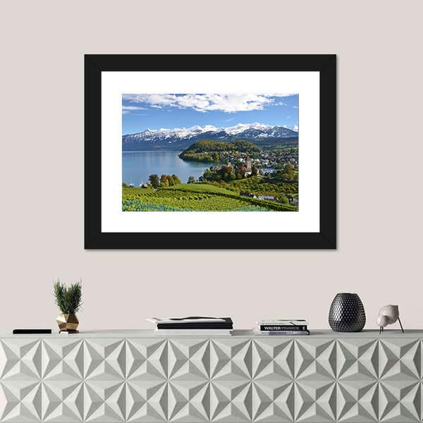 Spiez Castle In Switzerland Panoramic Canvas Wall Art-1 Piece-36" x 12"-Tiaracle