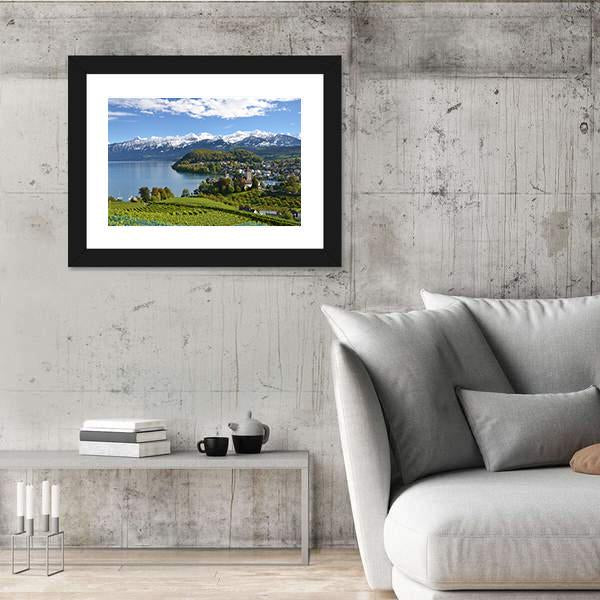 Spiez Castle In Switzerland Panoramic Canvas Wall Art-1 Piece-36" x 12"-Tiaracle