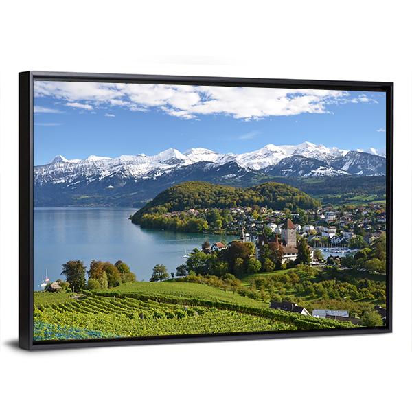 Spiez Castle In Switzerland Panoramic Canvas Wall Art-1 Piece-36" x 12"-Tiaracle