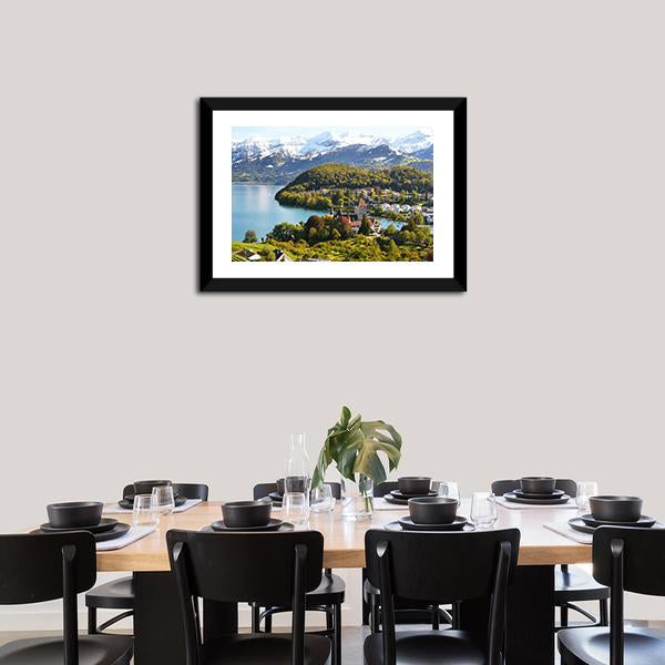 Spiez Castle Switzerland Canvas Wall Art-1 Piece-Framed Print-20" x 16"-Tiaracle