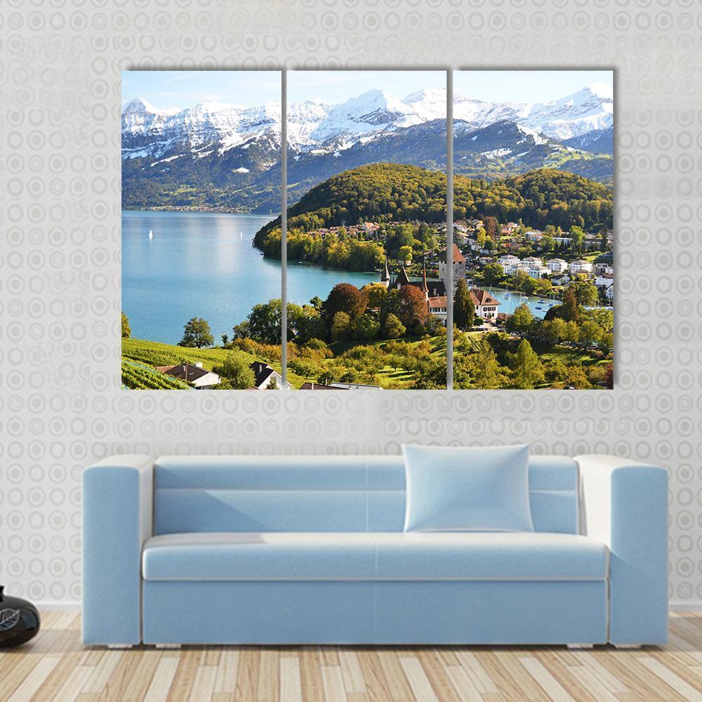 Spiez Castle Switzerland Canvas Wall Art-3 Horizontal-Gallery Wrap-37" x 24"-Tiaracle