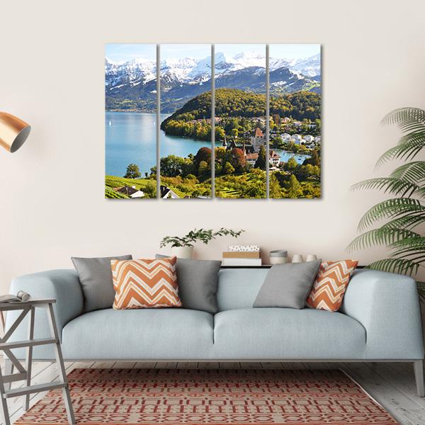 Spiez Castle Switzerland Canvas Wall Art-4 Horizontal-Gallery Wrap-34" x 24"-Tiaracle