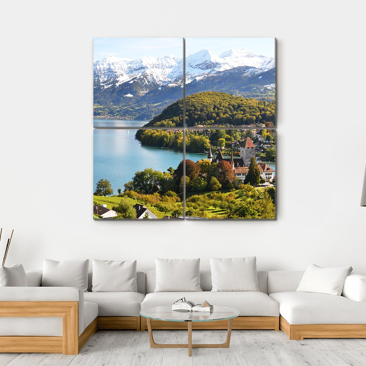 Spiez Castle Switzerland Canvas Wall Art-4 Square-Gallery Wrap-17" x 17"-Tiaracle