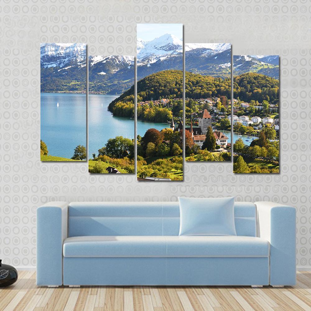 Spiez Castle Switzerland Canvas Wall Art-5 Pop-Gallery Wrap-47" x 32"-Tiaracle