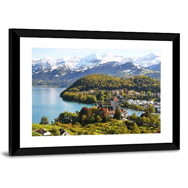 Spiez Castle Switzerland Canvas Wall Art-5 Horizontal-Gallery Wrap-22" x 12"-Tiaracle