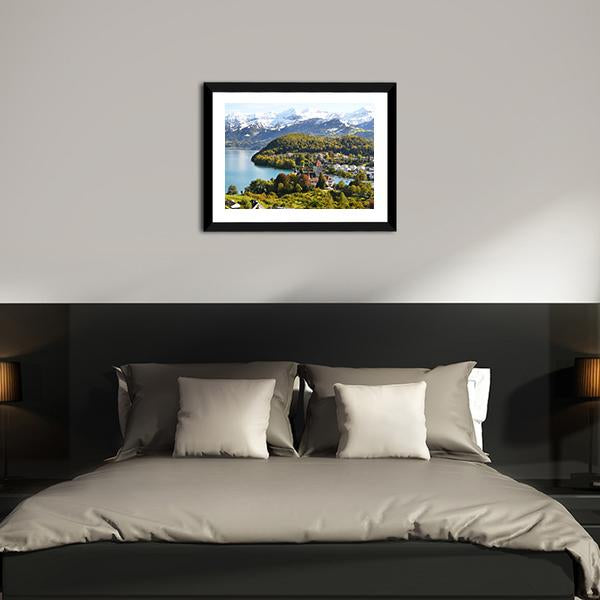 Spiez Castle Switzerland Canvas Wall Art-5 Horizontal-Gallery Wrap-22" x 12"-Tiaracle