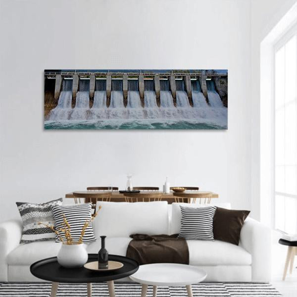Spillway Of A Hydro Electric Dam Panoramic Canvas Wall Art-3 Piece-25" x 08"-Tiaracle