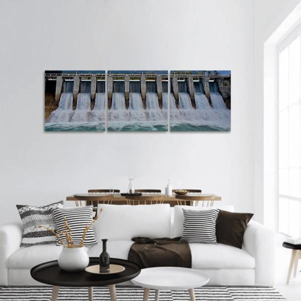 Spillway Of A Hydro Electric Dam Panoramic Canvas Wall Art-3 Piece-25" x 08"-Tiaracle