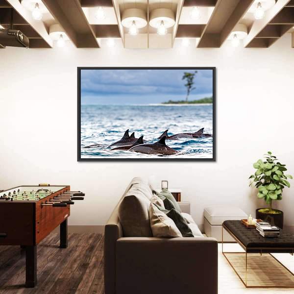 Spinner Dolphins In Shallow Bays Canvas Wall Art-3 Horizontal-Gallery Wrap-25" x 16"-Tiaracle