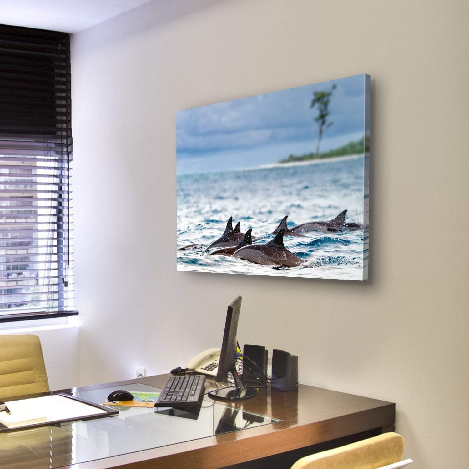 Spinner Dolphins In Shallow Bays Canvas Wall Art-3 Horizontal-Gallery Wrap-25" x 16"-Tiaracle