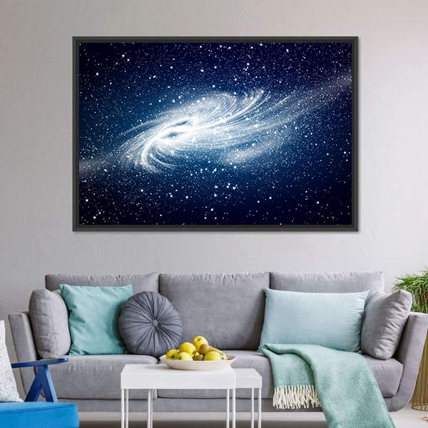 Spiral Galaxy Against Black Space Canvas Wall Art-3 Horizontal-Gallery Wrap-25" x 16"-Tiaracle