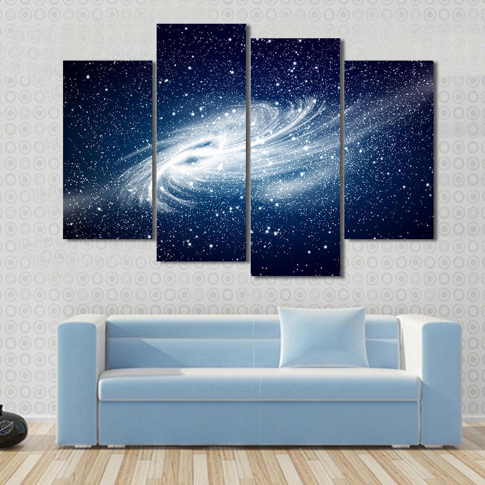 Spiral Galaxy Against Black Space Canvas Wall Art-4 Pop-Gallery Wrap-50" x 32"-Tiaracle