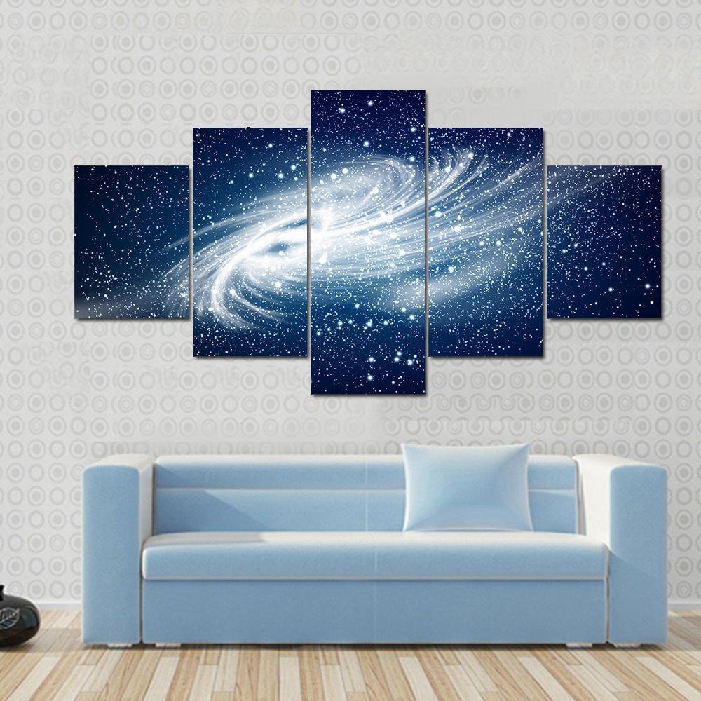 Spiral Galaxy Against Black Space Canvas Wall Art-5 Star-Gallery Wrap-62" x 32"-Tiaracle