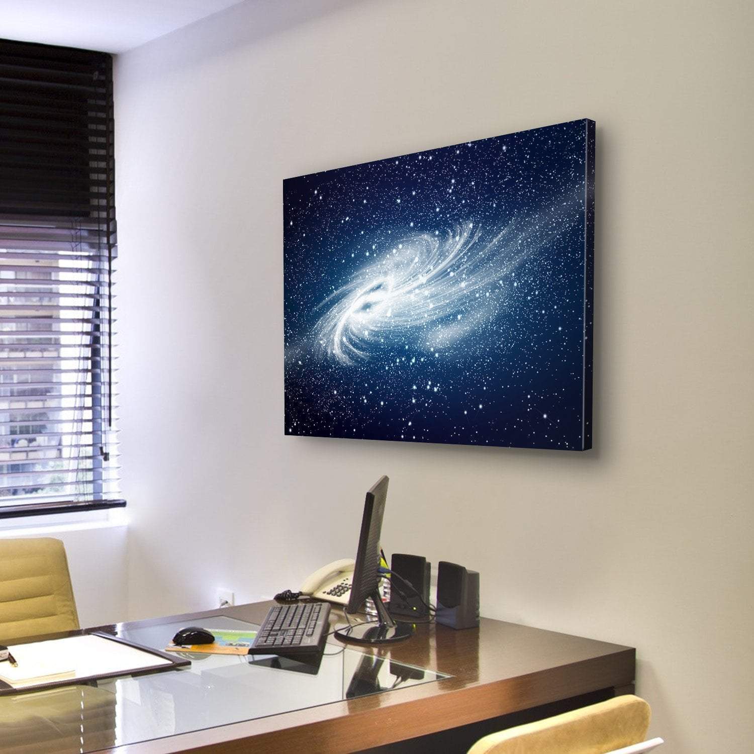 Spiral Galaxy Against Black Space Canvas Wall Art-3 Horizontal-Gallery Wrap-25" x 16"-Tiaracle