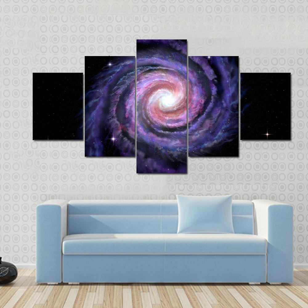 Spiral Galaxy Illustration Of Milky Way Canvas Wall Art-5 Star-Gallery Wrap-62" x 32"-Tiaracle