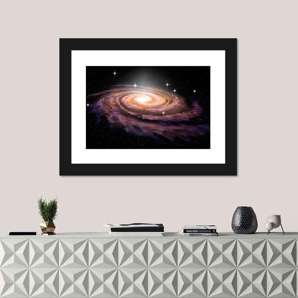 Spiral Galaxy In Deep Space Illustration Canvas Wall Art-1 Piece-Framed Print-20" x 16"-Tiaracle
