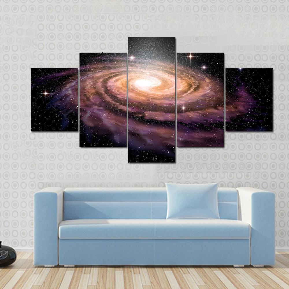 Spiral Galaxy In Deep Space Illustration Canvas Wall Art-5 Star-Gallery Wrap-62" x 32"-Tiaracle