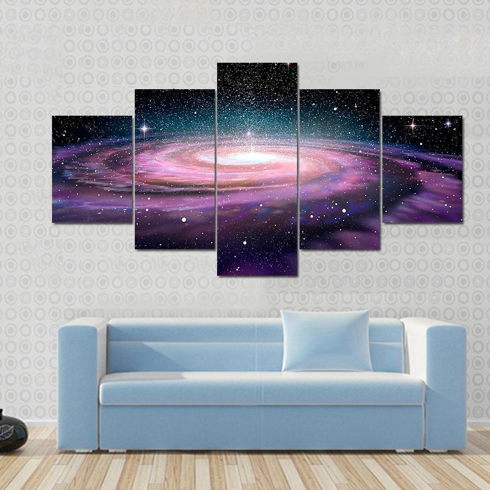 Spiral Galaxy In Deep Space Illustration Canvas Wall Art-5 Star-Gallery Wrap-62" x 32"-Tiaracle