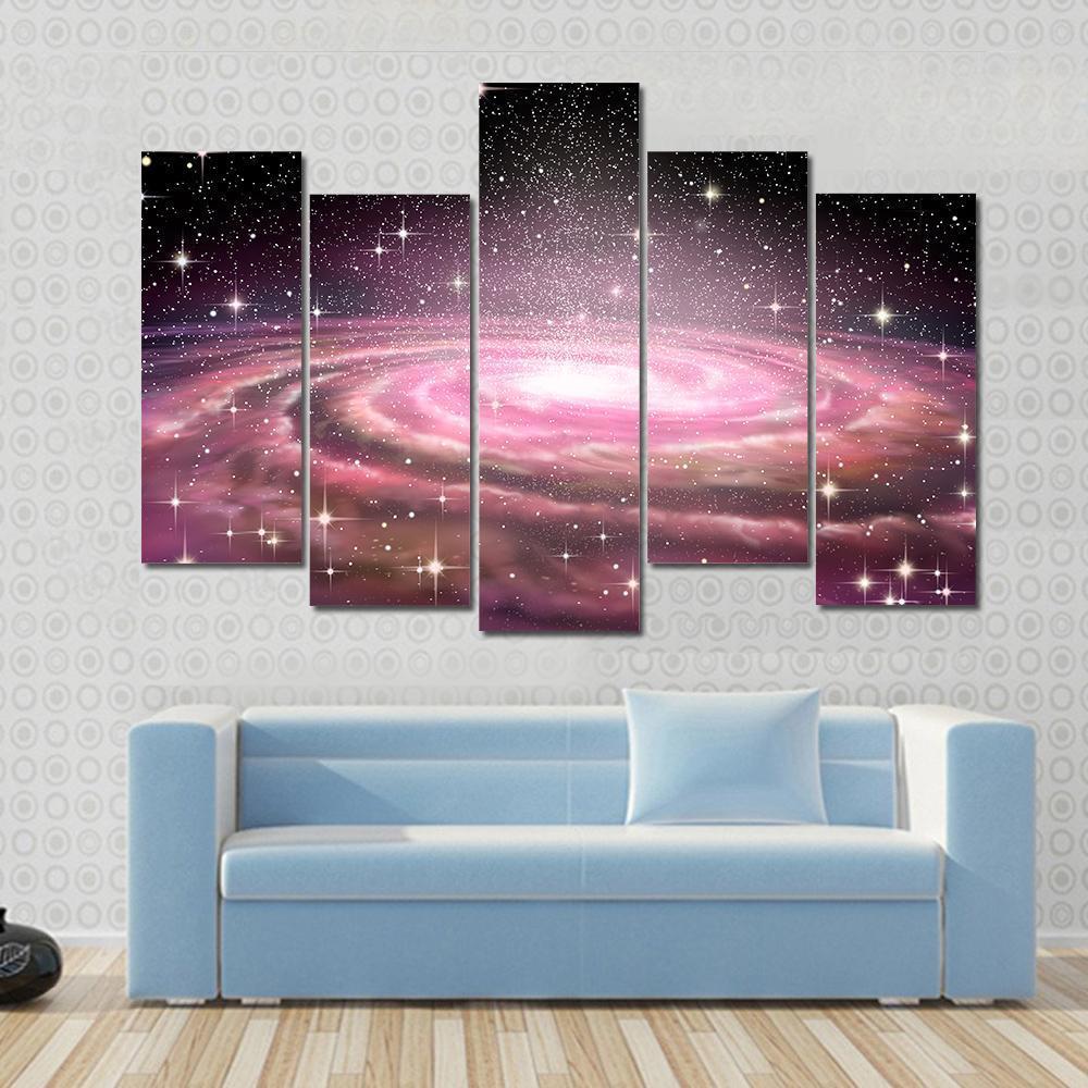 Spiral Galaxy In Deep Space Canvas Wall Art-5 Pop-Gallery Wrap-47" x 32"-Tiaracle